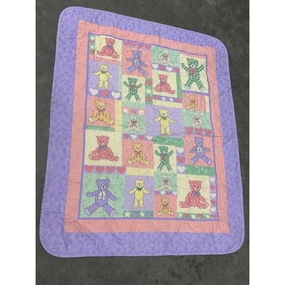 Teddy Bear, Baby Blanket, Colorful Bears, Purple Edges, Nursery, ~ 250809-WH 462 - Picture 3 of 5